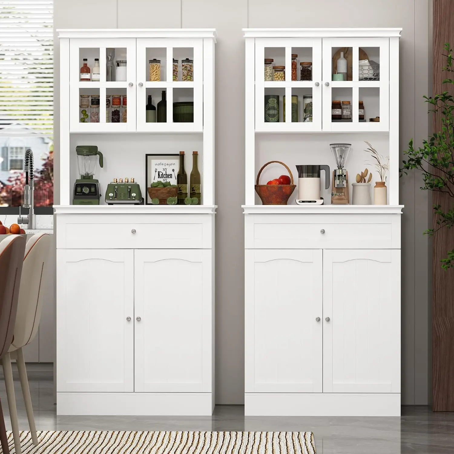 Ecacad-Garde-manger de cuisine avec 4 portes, MEL&, étagères réglables, armoire de rangement en bois avec portes en acrylique, cuisine autoportante