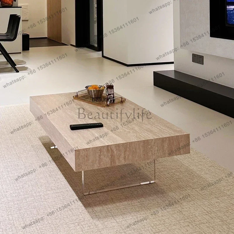 

Nordic cave stone rock slab coffee table acrylic suspension table minimalist rectangular tea table minimalist