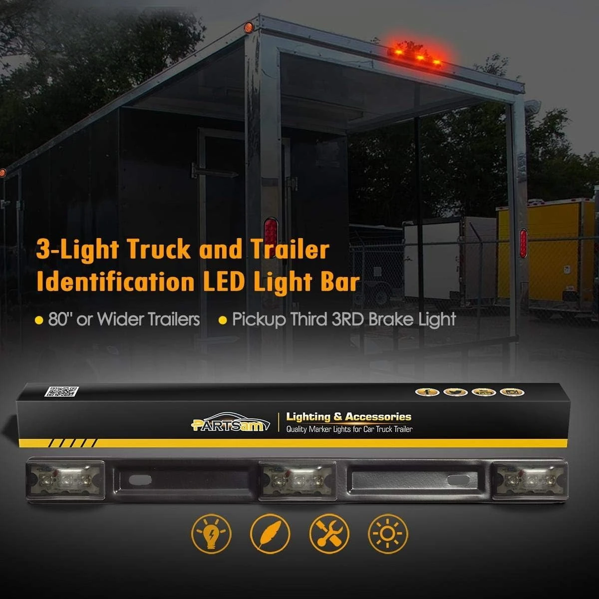 Red Led Truck Trailer Smoked Red Clearance Lamps  Bar w Black Stainless Steel Bracket Replacement for Pickup Trucks