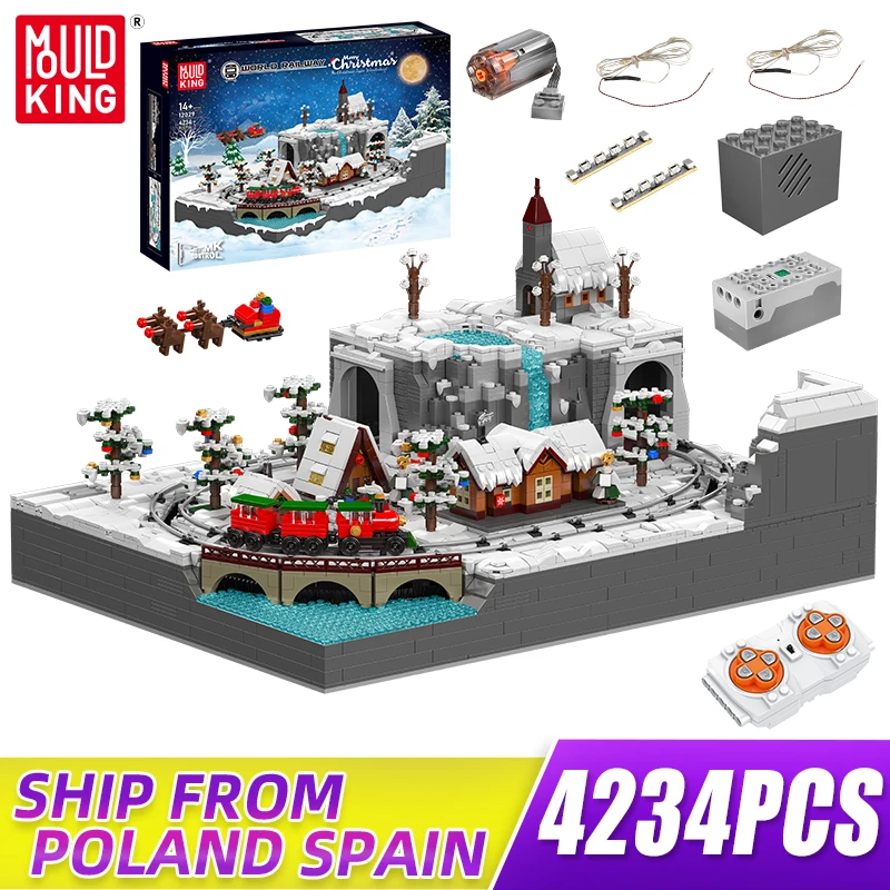 MOULD KING 12029 Christmas Wonderland Town with Train Building Blocks Creative Buildable Winter Town Toys Set for Kids