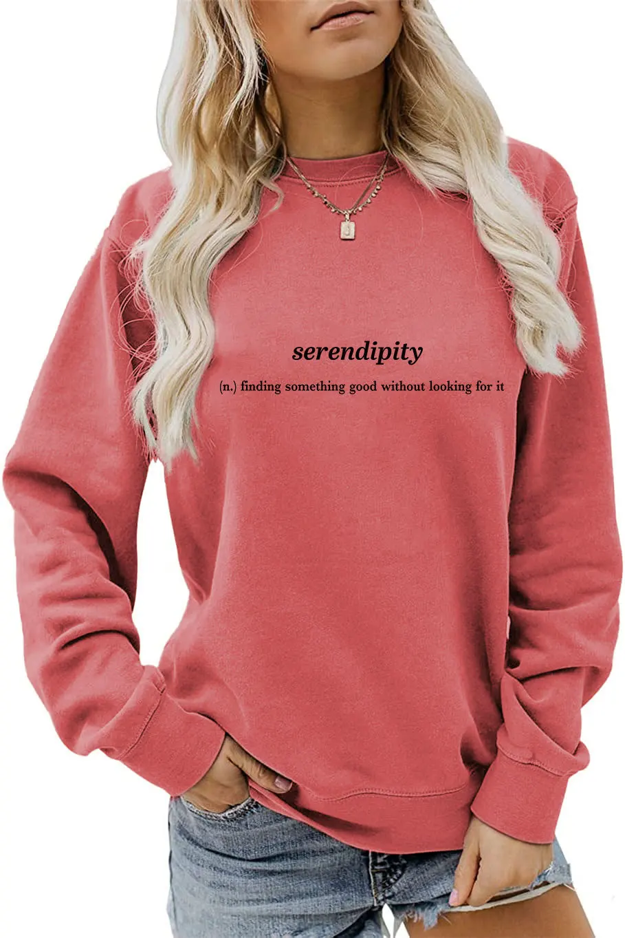 Fall new women\'s crew-neck hoodie SERENDIPITY letter print casual loose long-sleeved top with all fashion pullover