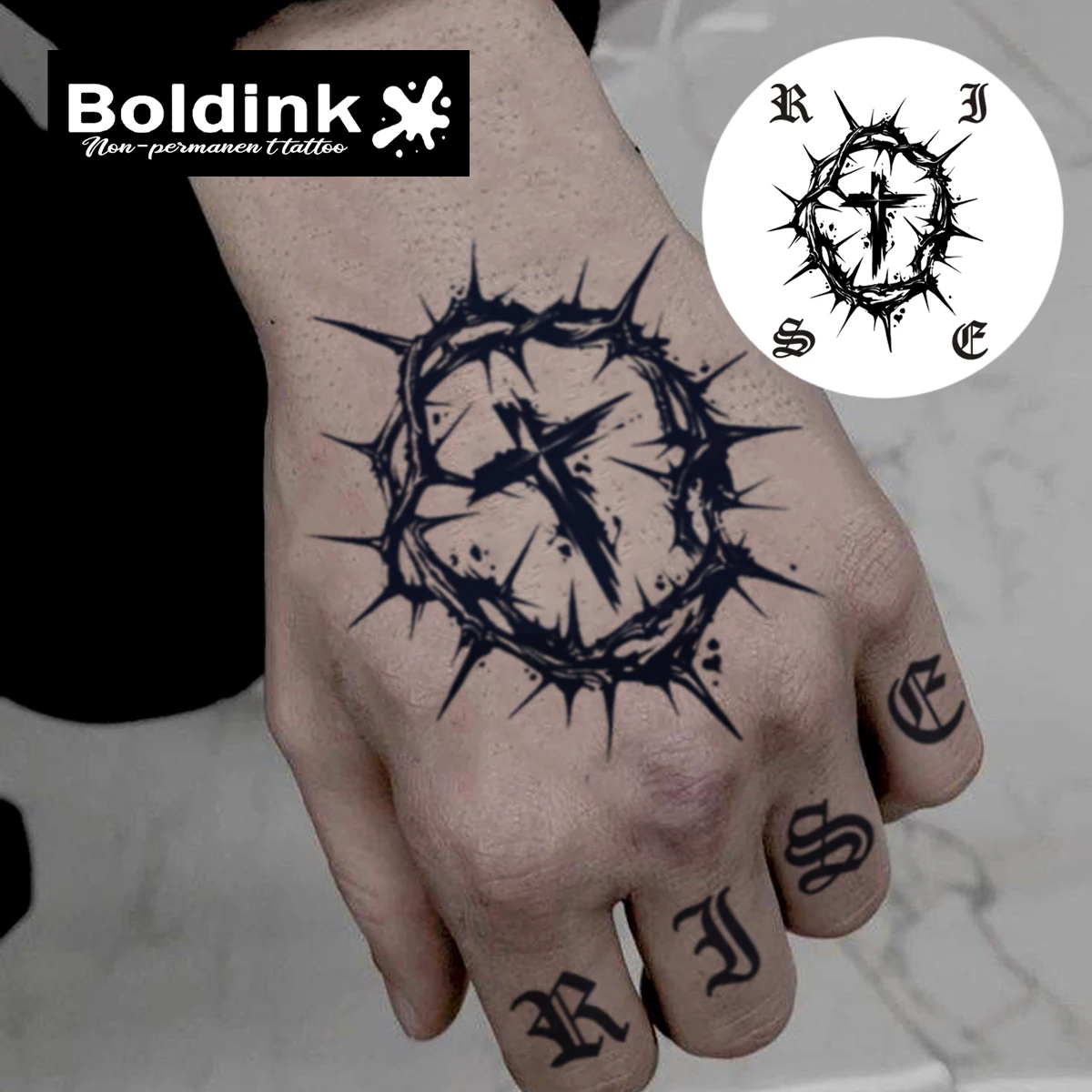 Cross On A Man's Hand Temporary Tattoo,Lasts To 15 Days New Technology Magic Waterproof Semi Permanent Sticker.