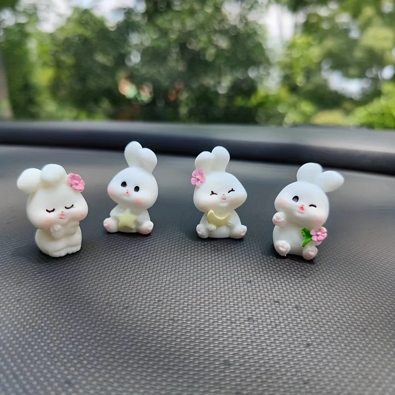 4PCS Cute Cartoon Rabbit Family Car Ornaments, Car Decorations, Festival Gifts