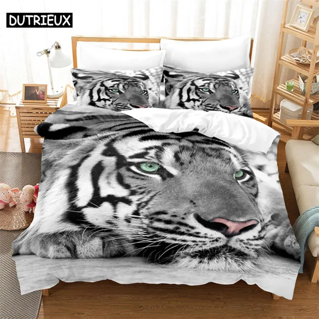 

3D Digital Printing Fashion Design Ferocious Animals Bedding Set, Queen Size Duvet Cover Set
