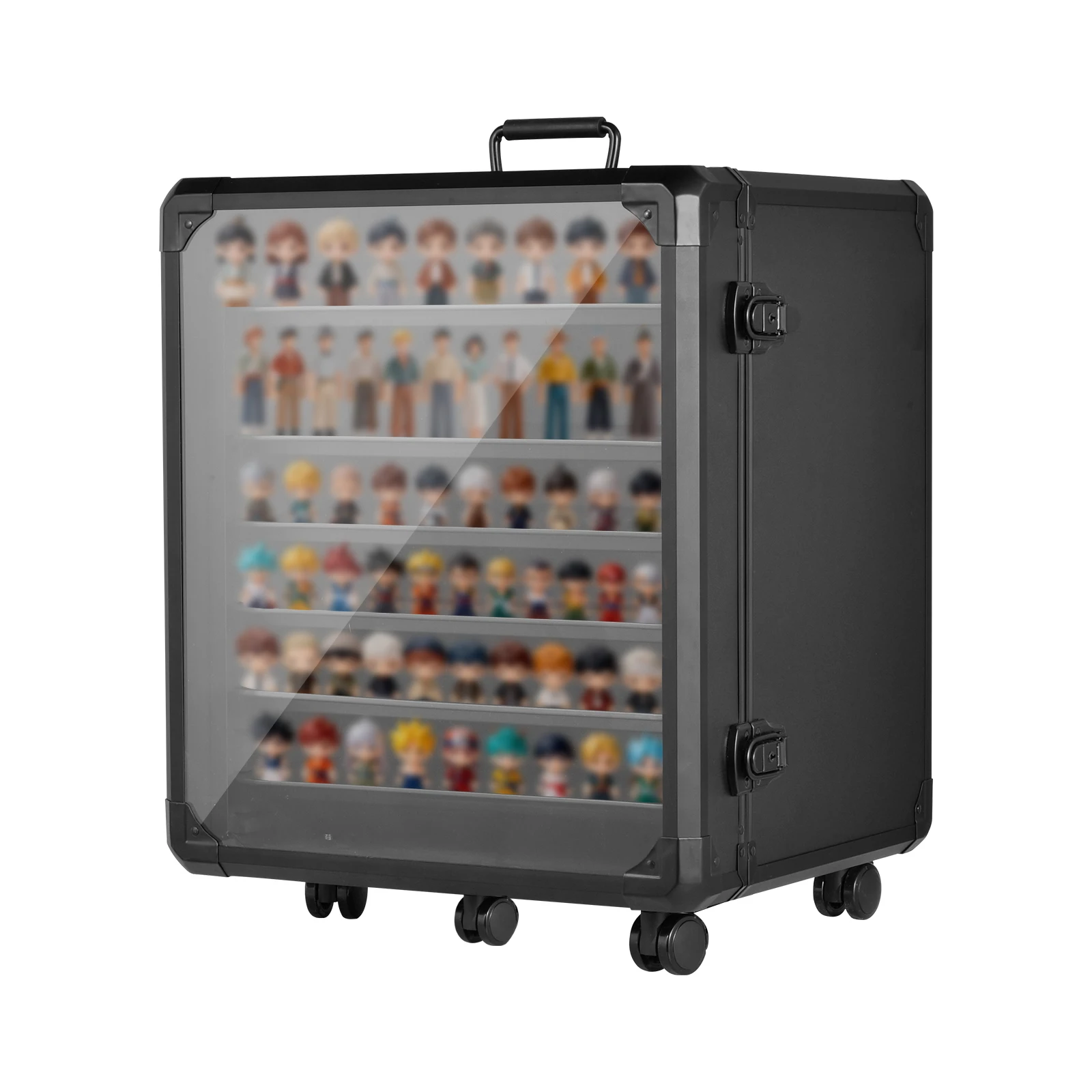 

Portable Miniature Storage Case with Wheels Trolley, 40.8x37.5x50cm Large Capacity 6 Layers Drawer Shelves, Dustproof Lockable Display Carrying Case for Action Figures, Collectibles, Figurines, Model Kits