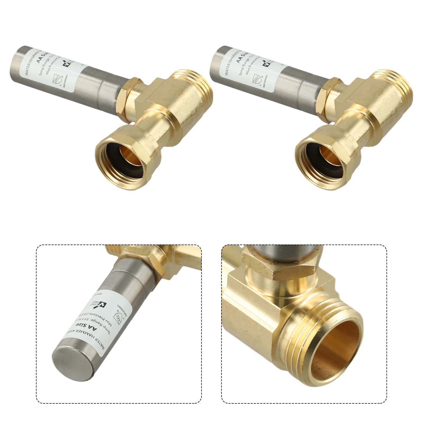 Edelstahl-Wasserhammerabsorber, 3/4 Zoll NH-Gewinde, Messing-T-Stück-Verbinder für Waschmaschinen, zur Geräuschreduzierung in der Sanitärinstallation. – Detail 23