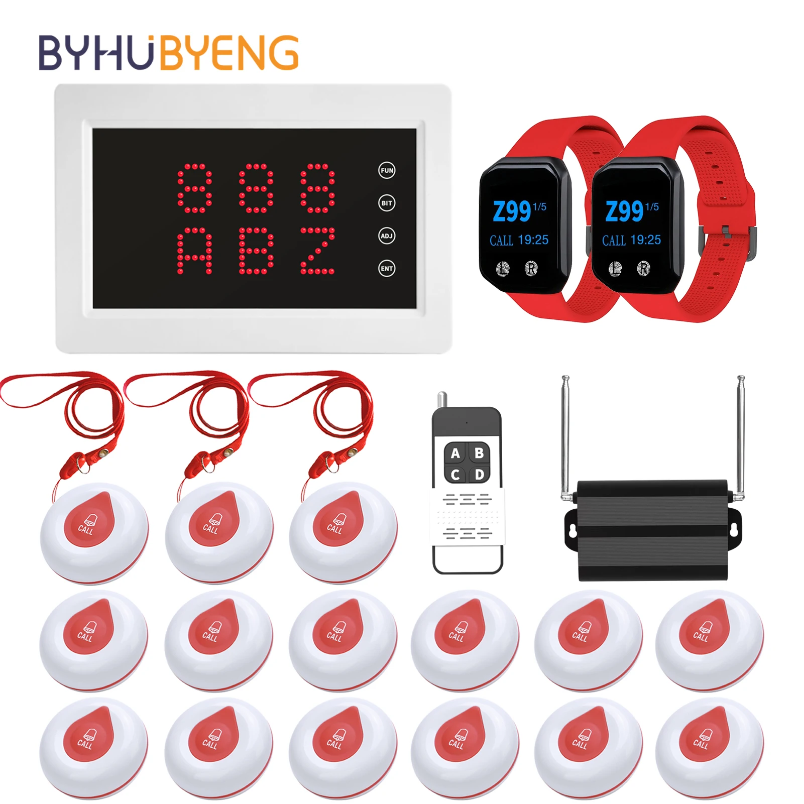 BYHUBYENG Caregiver Pager System Nursing Pagers Wireless Calling System with Display/Watch/Amplifier/Buttons for Nurse Station