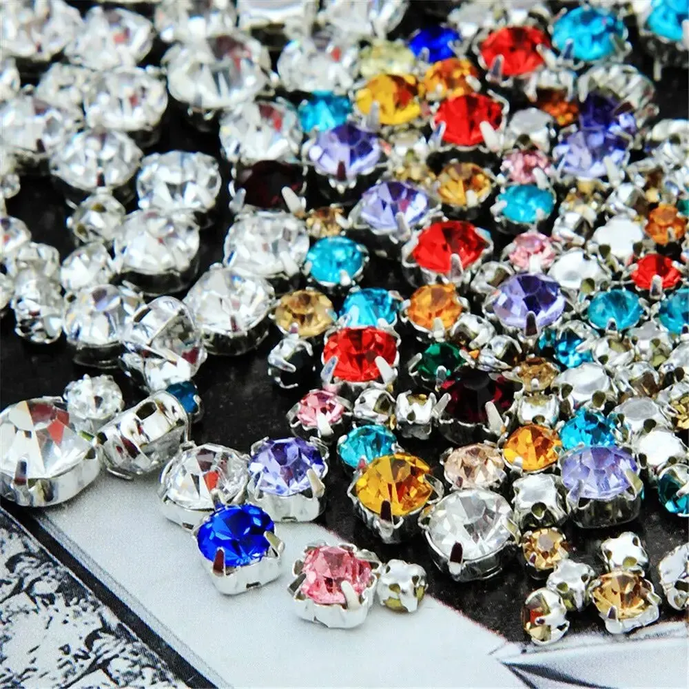 Sew On Rhinestones, Choupee 130PCS Sew On Glass Rhinestone Metal Back Prong Setting Sewing Claw Rhinestone Mixed Shapes