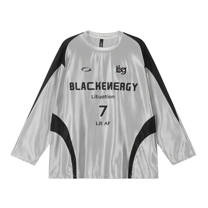

American Retro Y2k Streetwear Tshirts Men and Women Jersey Tops Patchwork Letter Print Long Sleeve T-shirt Unisex Oversized Tees