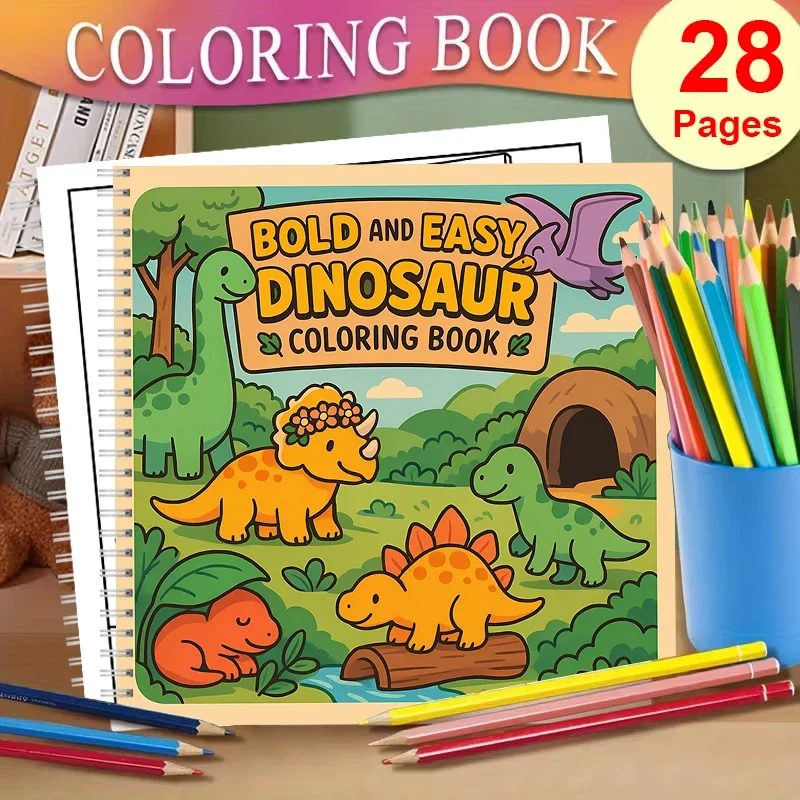 

Простая раскраска с динозаврами для взрослых, подарок на день рождения, принадлежности для школы, милая книга для рисования для взрослых