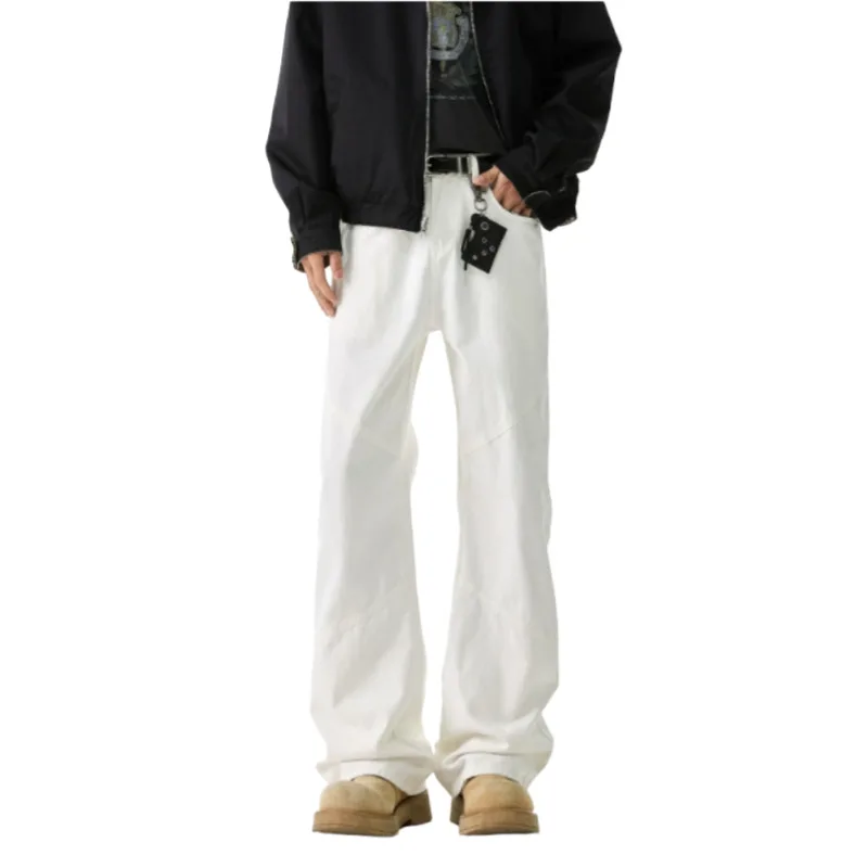Men's Suit Pants Autumn High Street Denim Pants Paneled Bootcut Cargo Jeans Retro Versatile Solid Color Straight Leg Trousers