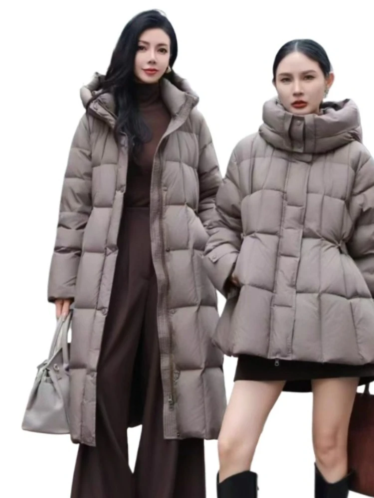 الشتاء 90% الأبيض بطة معطف منتفخ المرأة موضة أنيقة سليم صالح سترات 2025 جديد مقنعين الخصر سميكة الدافئة أسفل سترة أبلى #6