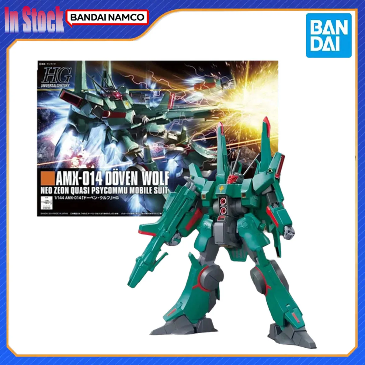

Genuine Bandai Original HGUC 1/144 AMX-014 Doven Wolf Gunpla Figure Model Collectibles Kits Gift for Kids Genuine Anime Model