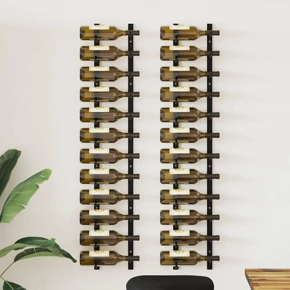 2x Wall Mounted Wine Racks or 12 Bottles Home Indoor Living Room Kitchen Storage Cabinet Wine Rack Bottle Holder Stand Black Iro