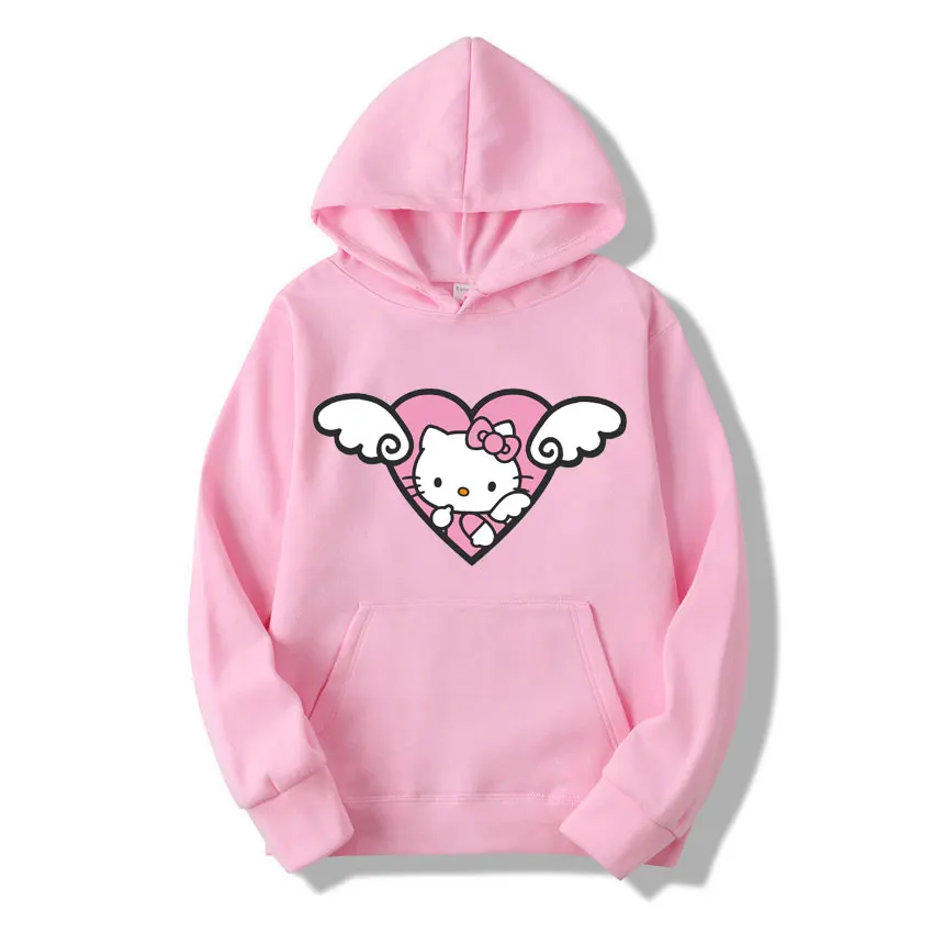 

Hello Kitty Pink Cartoon Anime Women Pullover Tops Spring Autumn Men Hoodie 2024 New Casual Sports Couple Sweatshirt Clothes