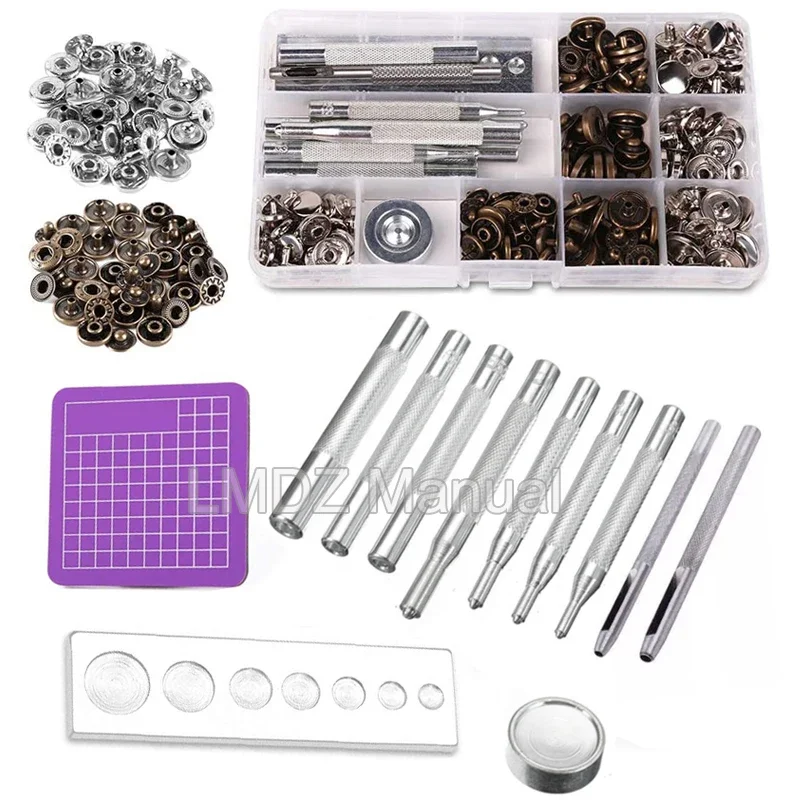 Metal Button Snap Fasteners Kit for Clothing, Leather, Jacket, Jeans - Includes Installation Tools