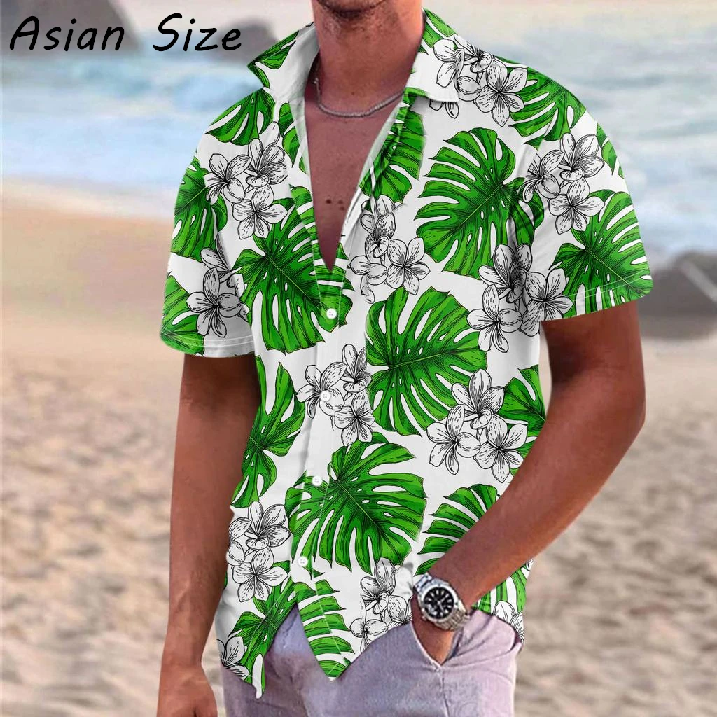 

Мужская гавайская рубашка с 3D-принтом пальм, тропическая пляжная рубашка, повседневная мужская рубашка с короткими рукавами на пуговицах, цветочная рубашка, мужские рубашки (камисас)