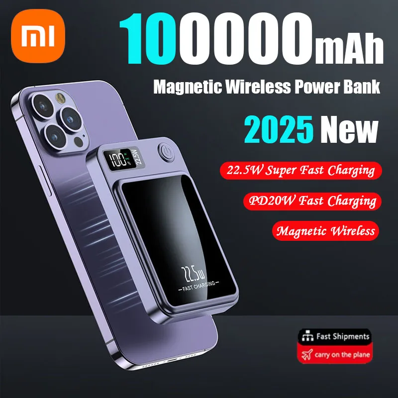 

Xiaomi MiJia100000mAh Magnetic Wireless Power Bank Fast Charger For Magsafe Portable Auxiliary Battery Pack For iphone Samsung