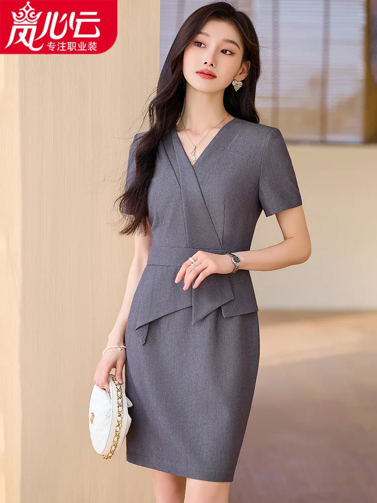 Marketing Center Business Dress Female Fake Two Pieces Go-Getter Girl StyleOLTemperament Waist-Controlled Property Case Customer