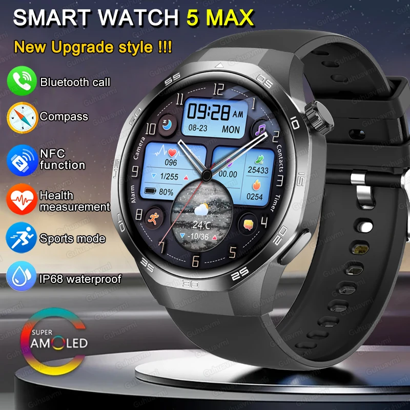 2025 New For Huawei Xiaomi GT5Pro Smart Watch Men NFC GPS Tracker Sapphire AMOLED Screen Heart Rate Bluetooth Call SmartWatch
