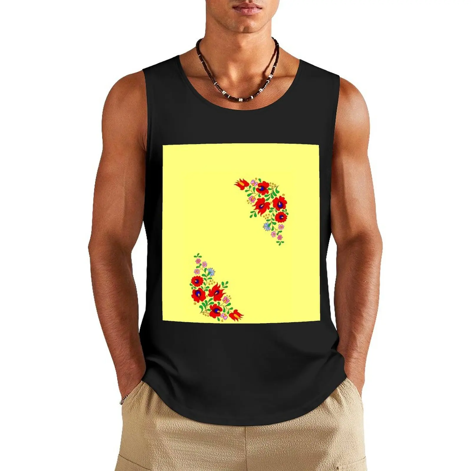 Colorful hungarian artwork from Kalocsa Tank Top Man gym clothes gym Men's t-shirts male top anime