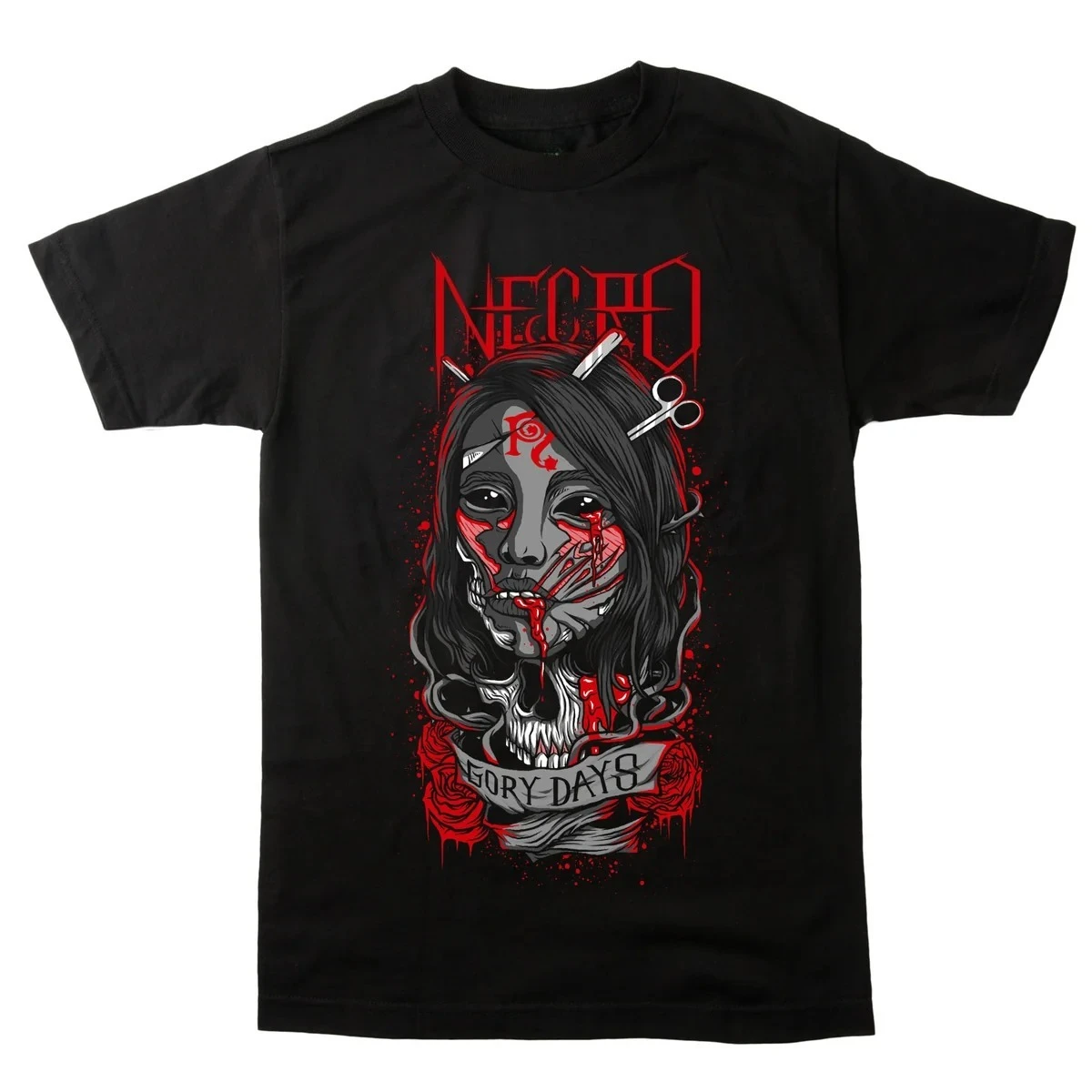 Keyhole Frame Horned Demon Flame Print T‑Shirt Necro Unisex T‑Shirt Underground Death Rap Fan Music Top