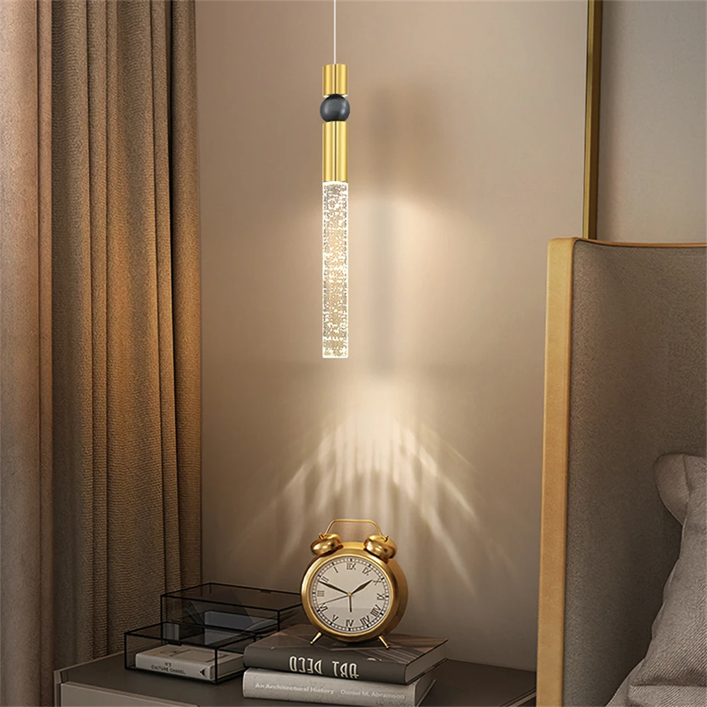 Modern Crystal Light Pendant Simple Luxury Bubble Design Ribbed Strip LED Decor Home Bedroom Lamp
