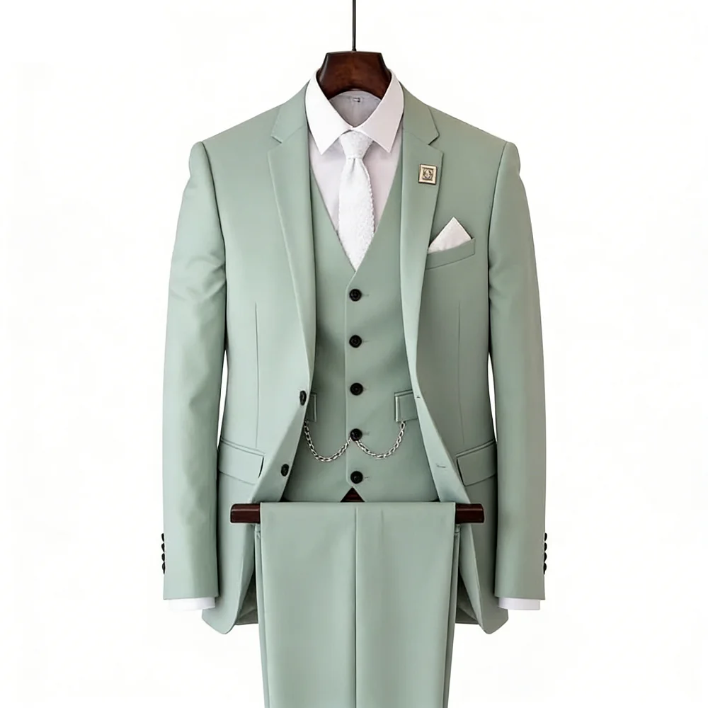 

Men'S Trend Personality 3 Piece Slim Fit Suits Business Wedding Party Tuxedos Blazer Vest Pants Solid Color Elegant Man Clothes