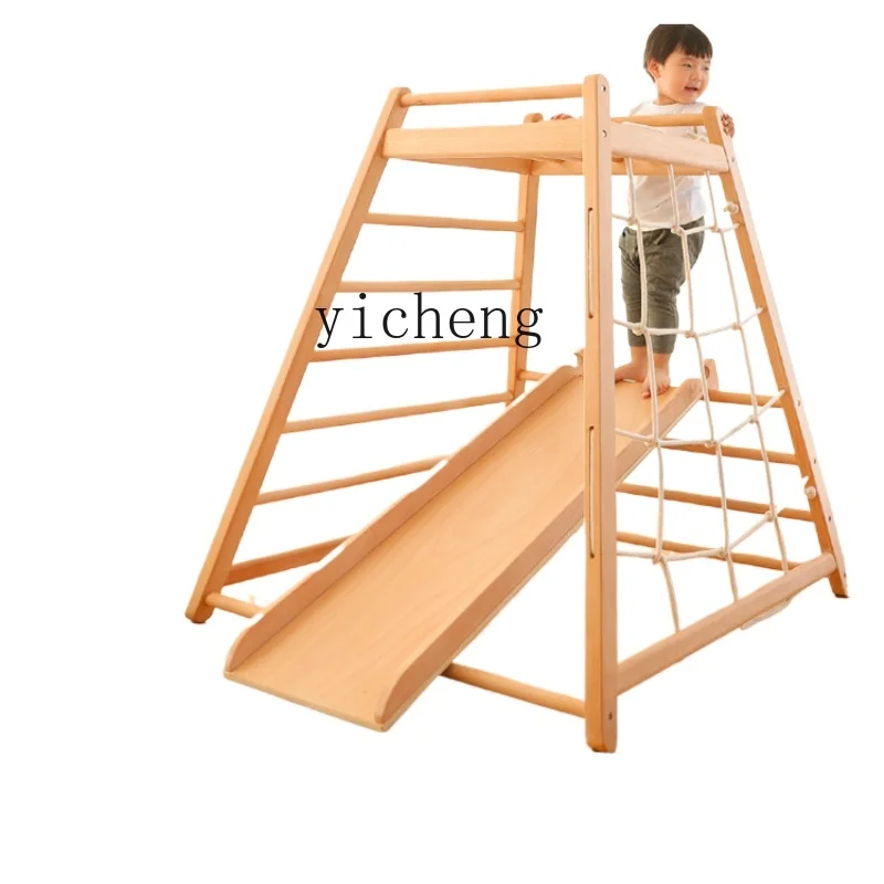 Tqh Mini Kleine Massief Hout Klimframe Kinderen Indoor Klimmen Baby Home Glijbaan Schommel Combinatie