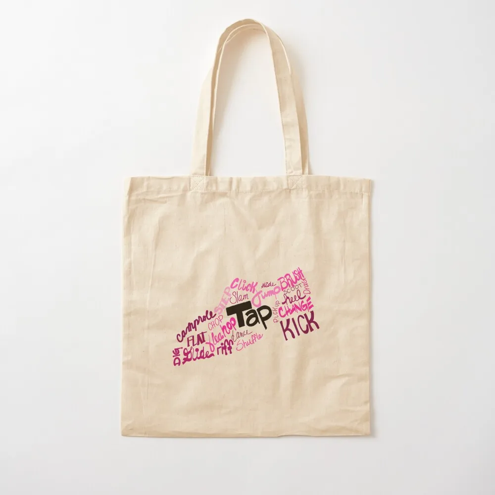 Dance Shoe Filled with Tap Terms Shades of Pink and Purple Tote Bag Women's tote bag hand bags shopping bag logo Canvas Tote