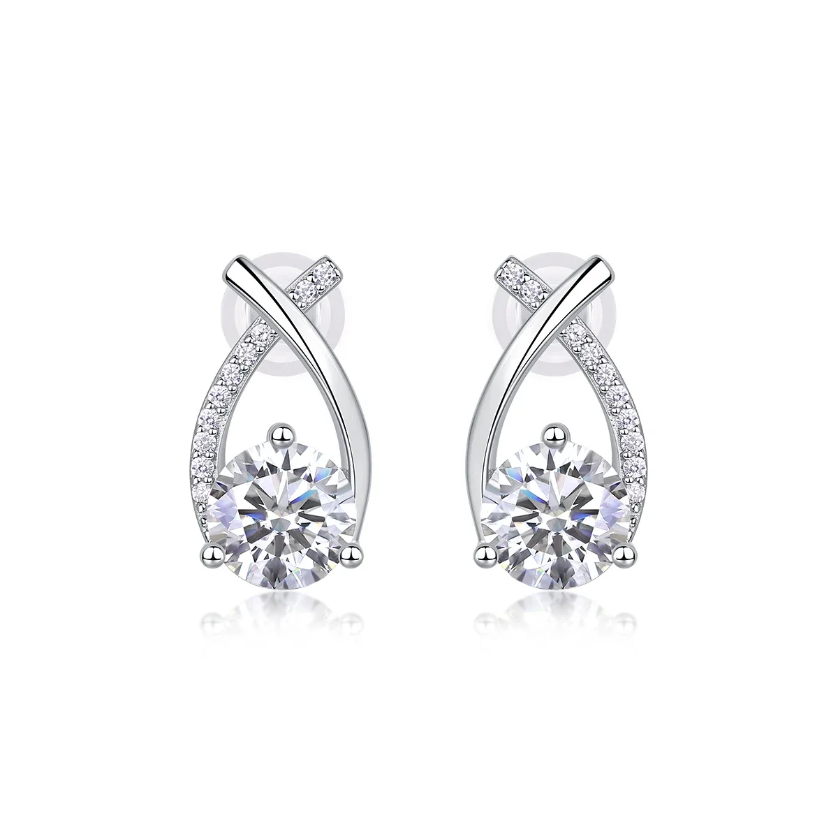 Classic 925 Sterling Silver Fine Jewelry Full Diamond Stud Earrings with  Moissanite Design-for Gift