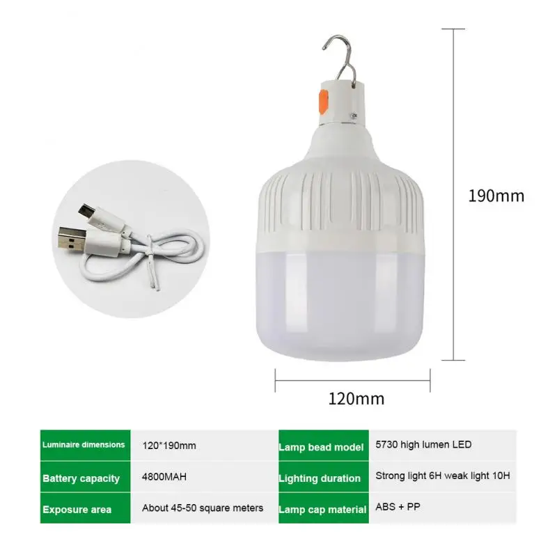 

LED Rechargeable Bulb Night Market Stall Outdoor Camping Artifact Household Power Outage Super Bright Rain Proof Emergency Light