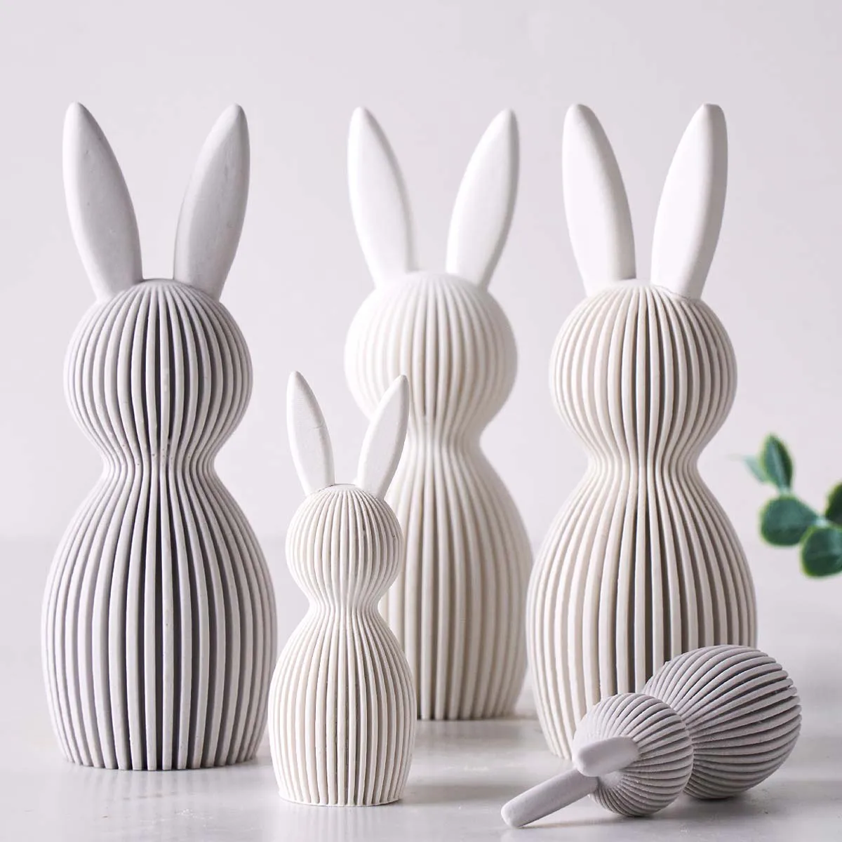 Easter Bunny Ornaments Silicone Candle Mold Set DIY Handmade Striped Rabbit Plaster Resin Craft Casting Molds Home Festive Decor