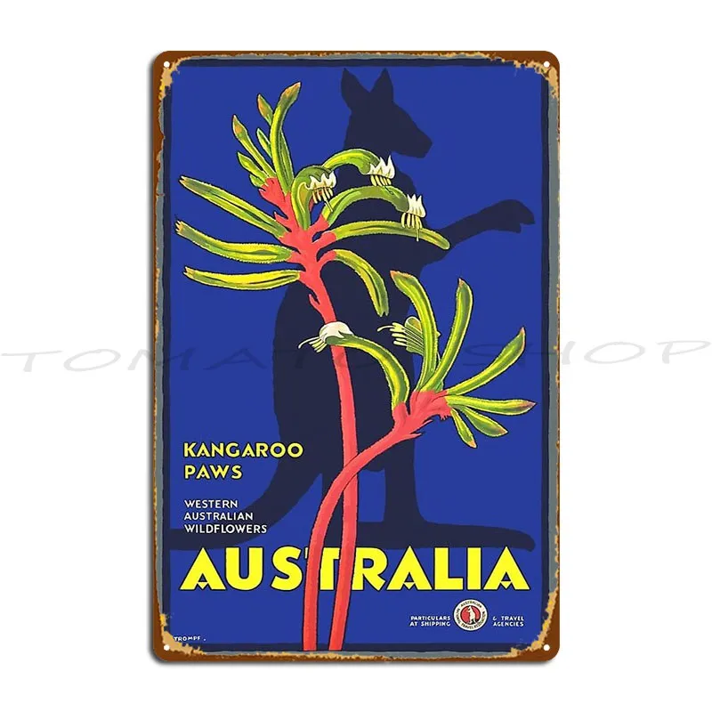 1930 Australia Kangaroo Paws Wildflowers Travel Metal Plaque Poster Living Room Garage Painting Cinema Design Tin Sign Poster