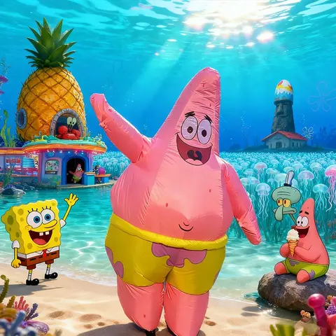 Inflatable Patrick Star Costume,SpongeBob's Friend blow up set costume party dress up Halloween Christmas Party Cosplay set Gift
