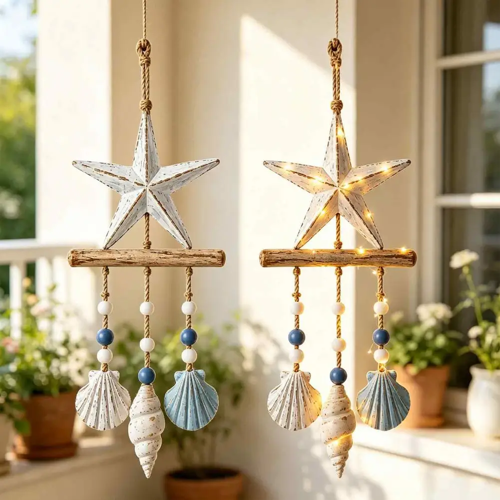 Beach Theme Home Decorations Coastal Wooden Wall Hanging Ornament Nautical Fish Starfish Sign with Warm Led Lights for Bathroom