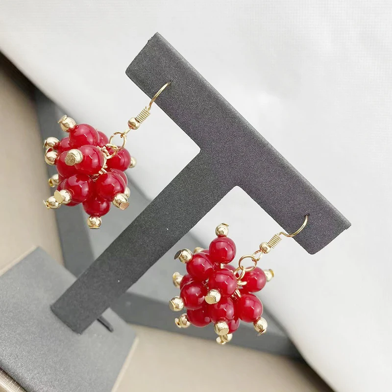 tiki official-website 2 Rupees Items Earrings Flower Knows Heart stopper Red Pearl Beads Earrings For Women Wedding Gift серьги