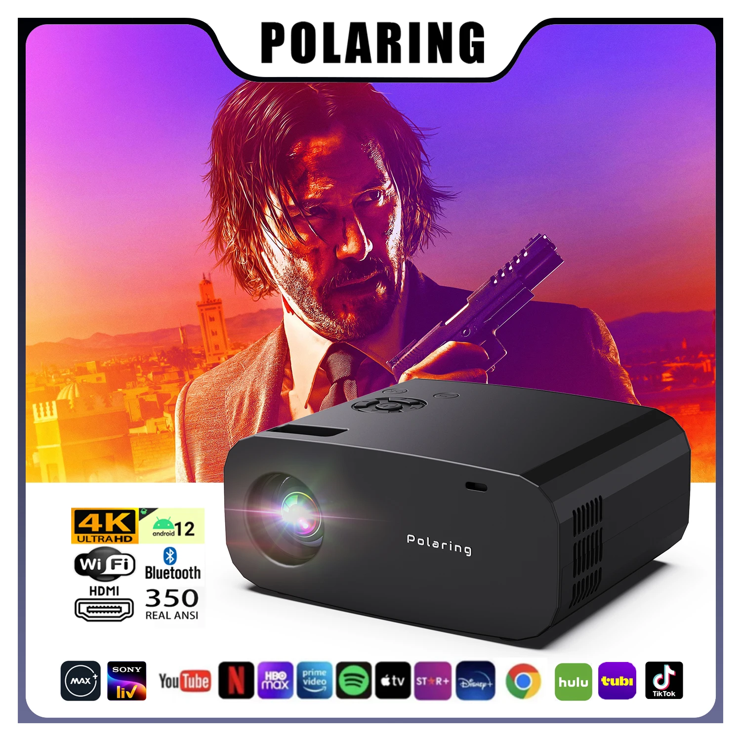 Polaring P7 Pro Projector Android 4K Projector 6G Wifi BT Full HD 350ANSI Lumens Home Cinema Office Proyector Camping Proyector