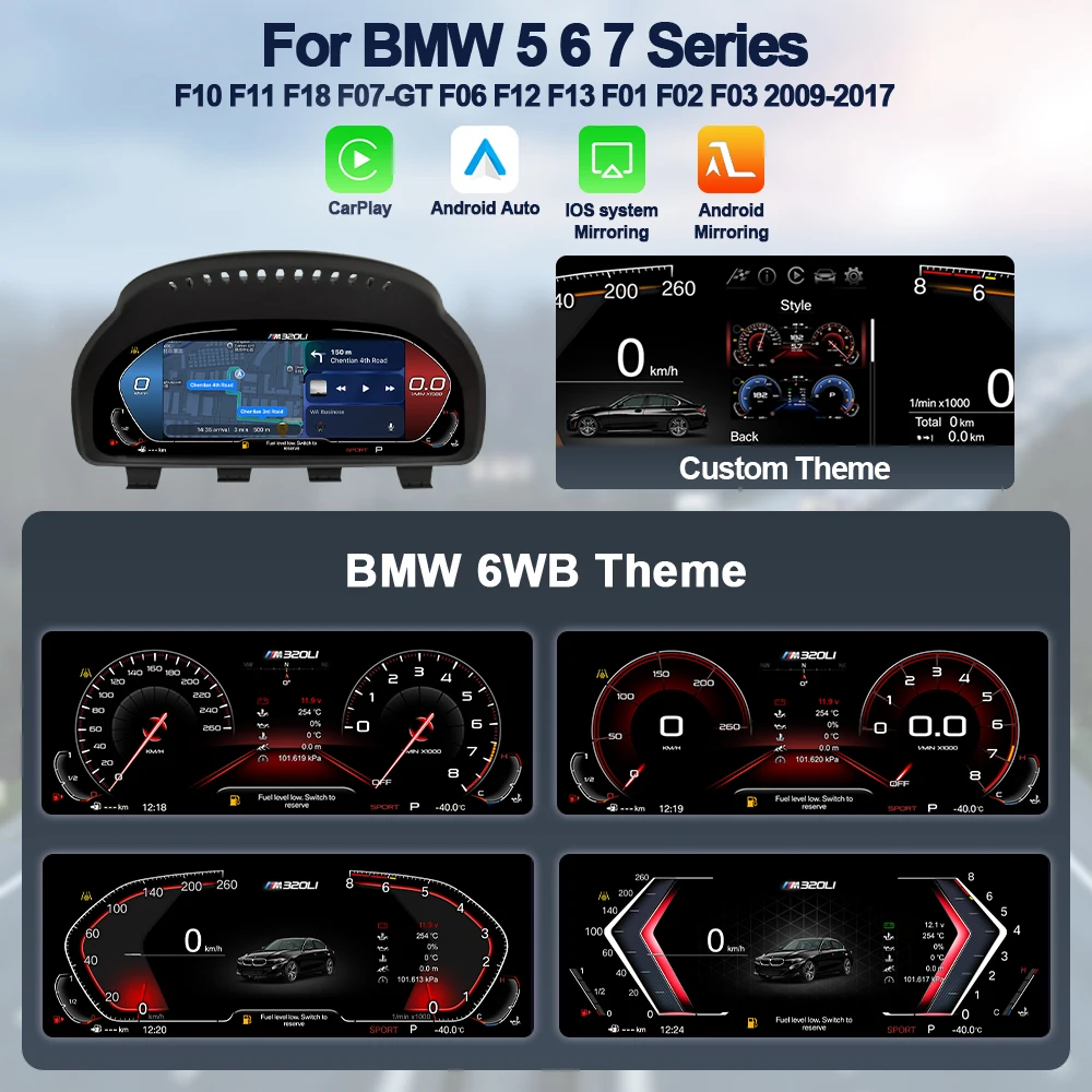 AUTOTOP 12.3 "Carplay Android Auto Digitale Instrumentenpaneel Voor BMW F10 F11 F18 F07 GT F06 F12 F01 F02 F03 F04 2008-2019, Navi