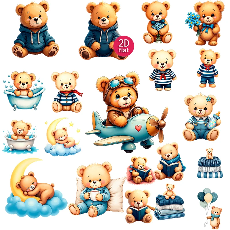 20pcs 2D flat Cartoon Bear Stickers, Cute Animal Decorative Decals, Suitable for diaries and DIY scrapbook stickers