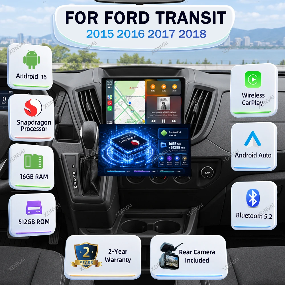 Android 16 Multimedia Car Radio For Ford Transit 2015 2016 2017 2018 Video Player Audio Auto RDS Autoradio 4G LTE 5G WIFI GPS BT