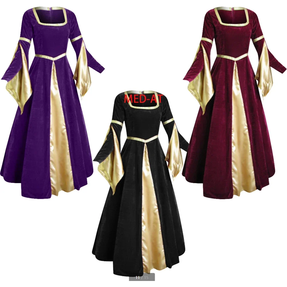 

New Velvet Women Renaissance Queen Cosplay Gown Medieval Ren Faire Victorian Dress Halloween Costumes Prince Outfit