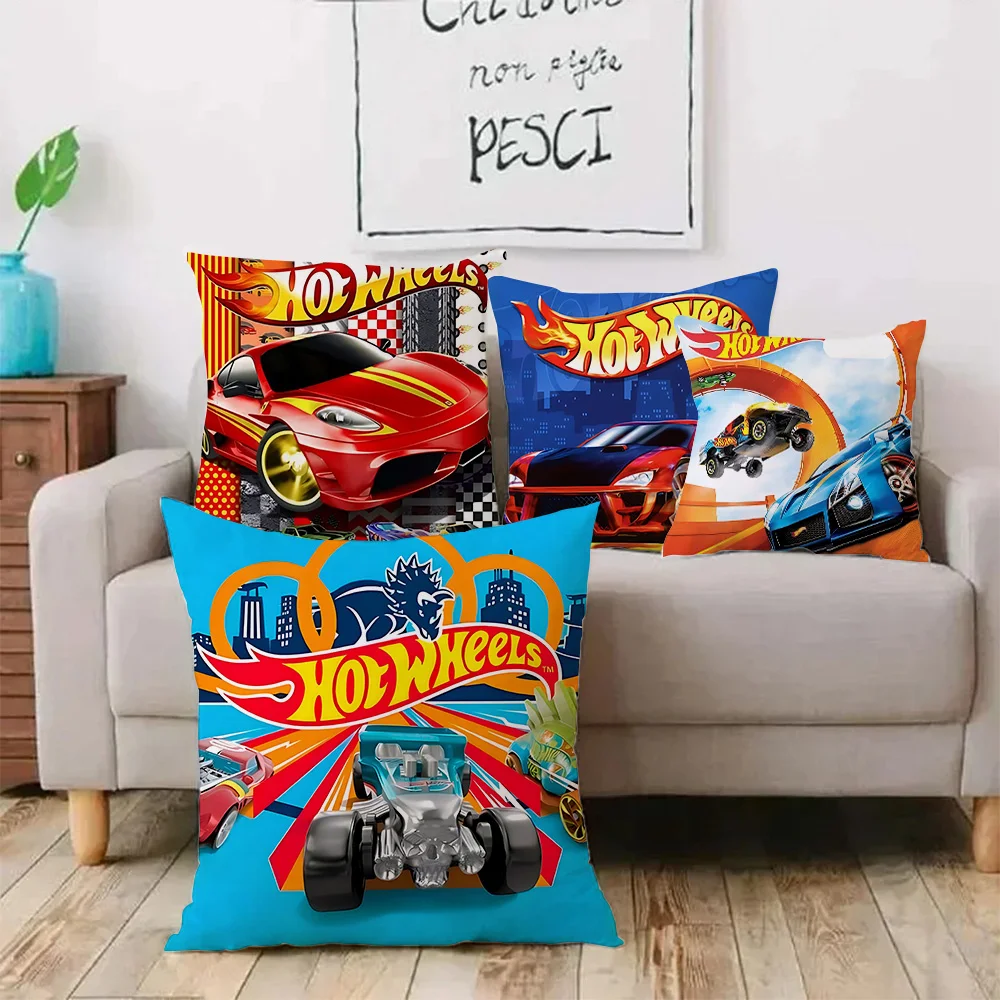 

Anime Hot Wheelss Cars Pillow Covers Cartoon Sofa Decorative Home Double-sided Printing Short Plush Cute Cushion Cover