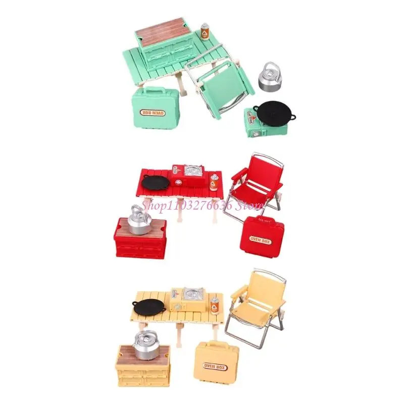 R6FD Realistisch Miniatuur Campingstoel Tafelmodel Beeldje Set Voor Poppenhuis Scène-instelling Eenvoudige Levensecht