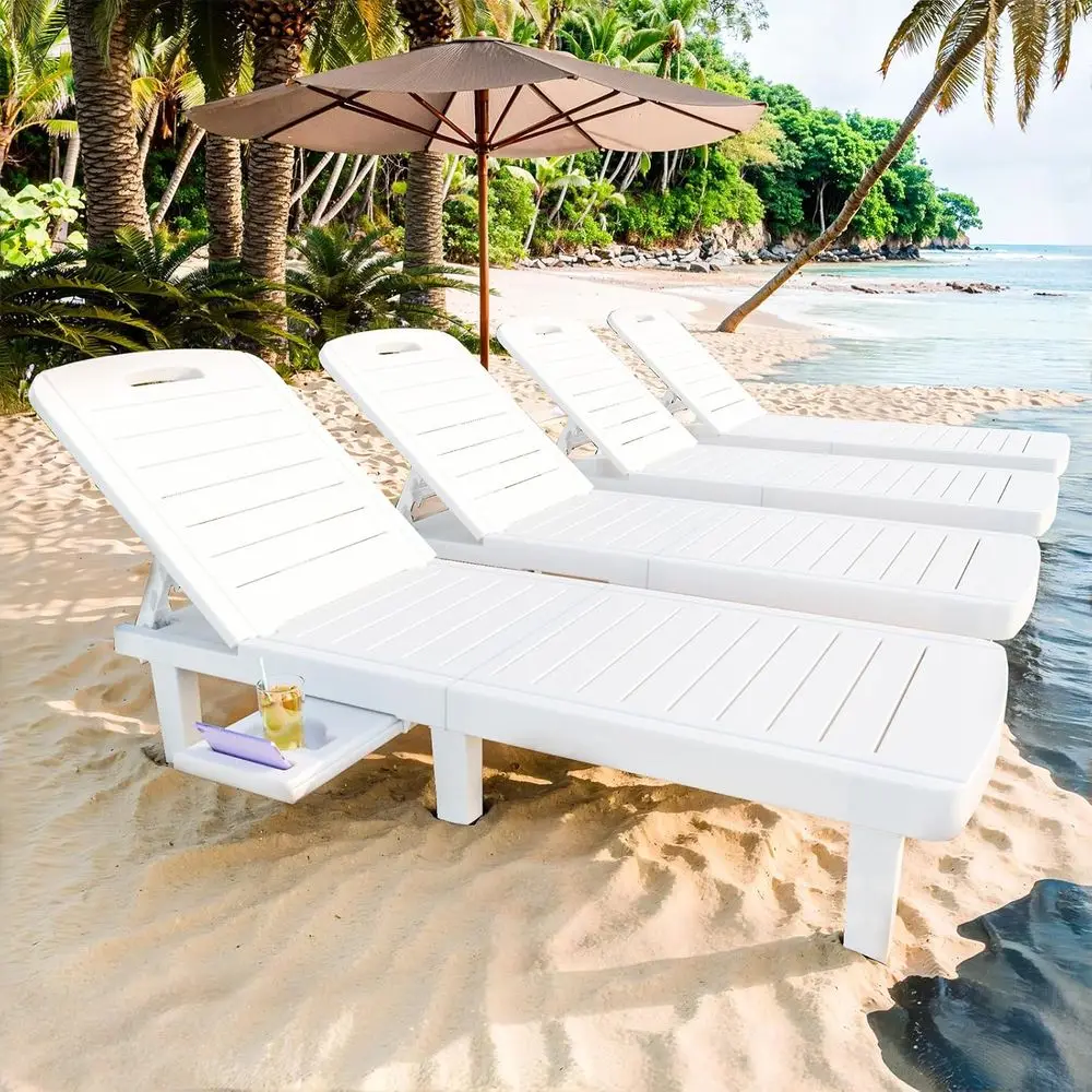 t o 4, Pool LounChairs w/5 Adjustale Positions & Side Tray, Waterproo Resin Louns or Poolside,Yard,Garden,Suthing, or All Weathe