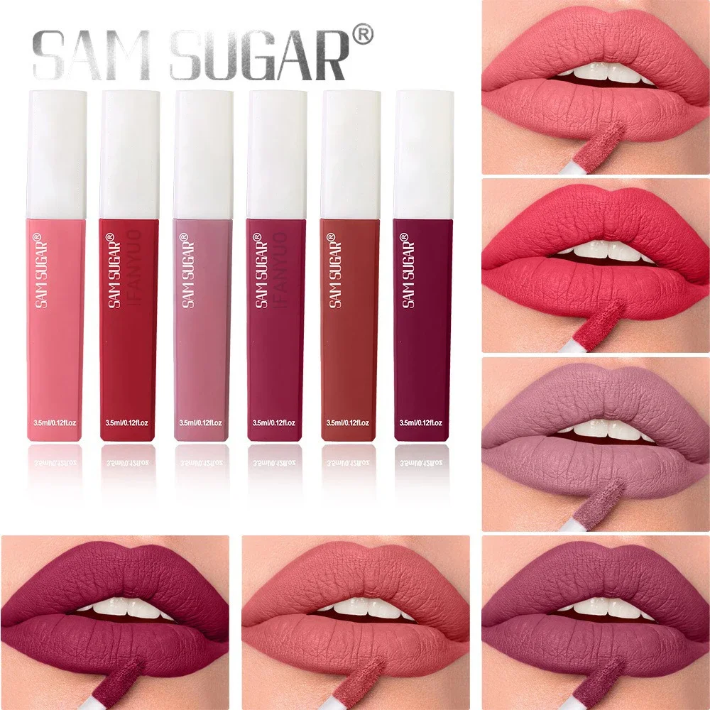 6Color Waterproof Matte Velvet Lip Glaze Moisturizing Long Lasting Non-stick Cup Not Easy To Fade Clay Lip Gloss Lipstick Makeup