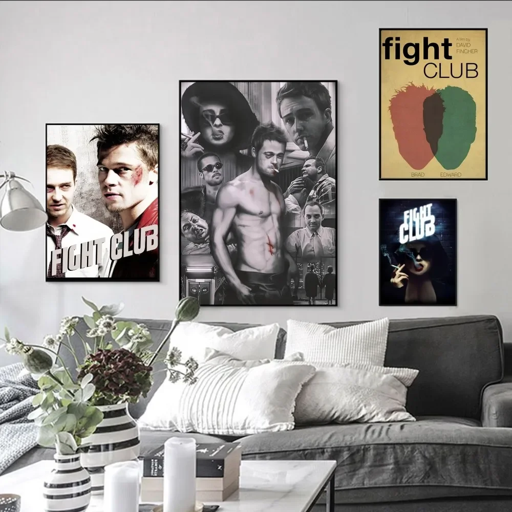 F-fight C-Club Movie Poster Self-adhesive Art Poster Retro Kraft Paper Sticker DIY Room Bar Cafe Vintage Decorative Painting