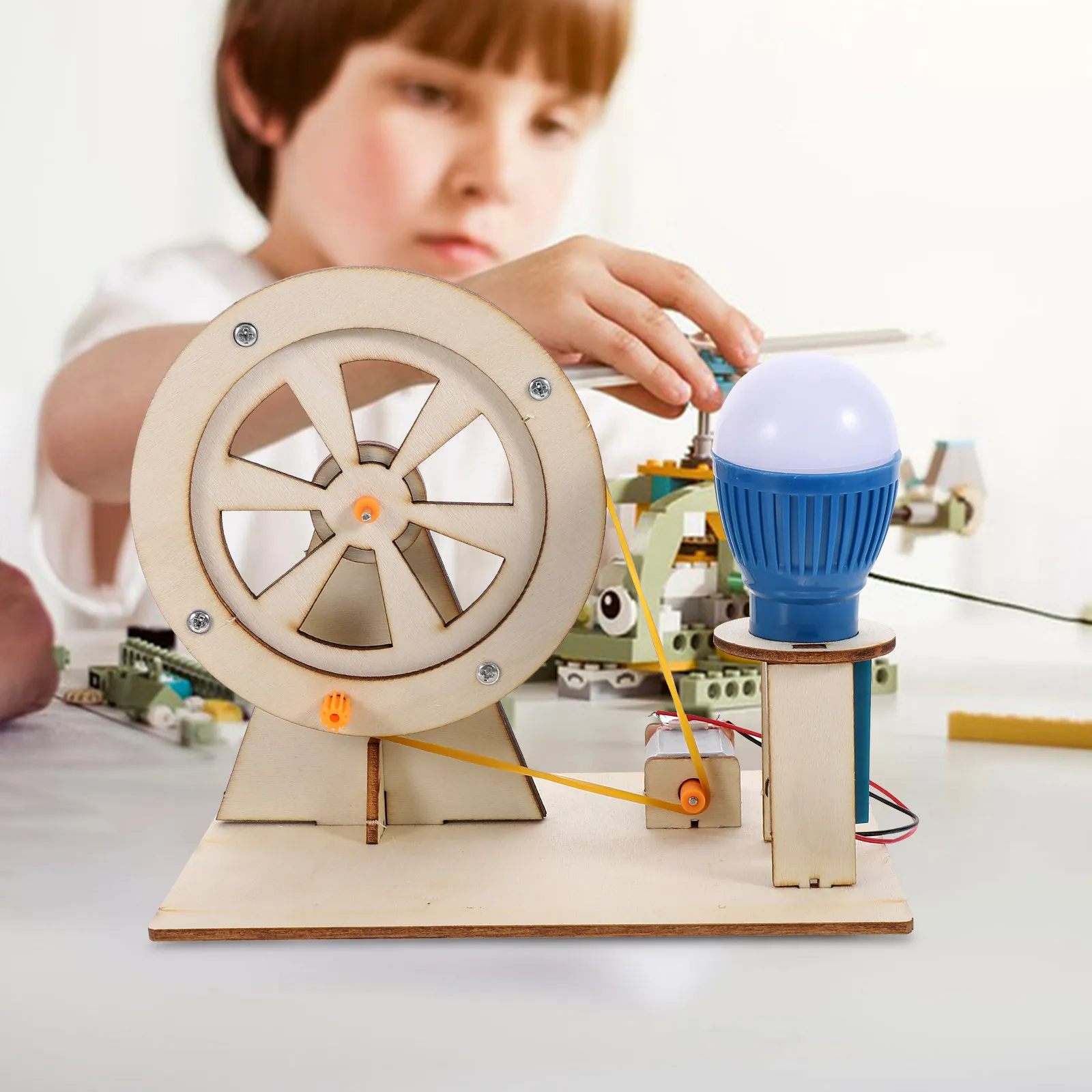Zestaw DIY do samodzielnego montażu generatora prądu dla dzieci - eksperymenty naukowe z korbą