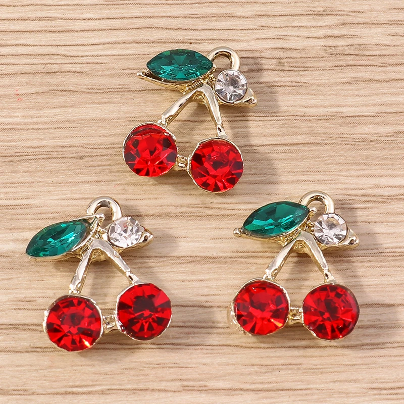 10 Stück 14x19mm Niedliche Kristall-Frucht-Kirsch-Anhänger für Schmuckherstellung, Ohrringe, Halsketten, DIY Handgemachtes Bastelzubehör – Detail 2