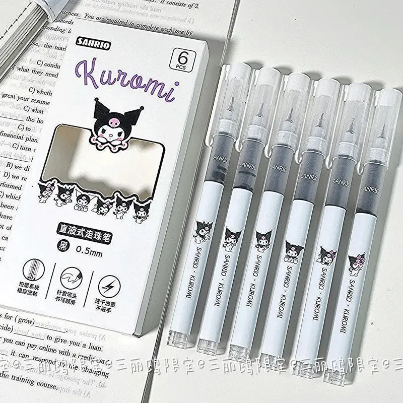 Sanrio-Bolígrafo de dibujos animados de anime, suministros escolares, bolígrafo líquido recto de secado rápido, lindo Hello kitty kuromi, bolígrafo negro en caja para estudiantes, regalo